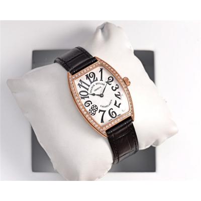 Replica Vanguard Swiss Quartz Movement Womens Watch Diamonds Number White Dial Leather Strap E171