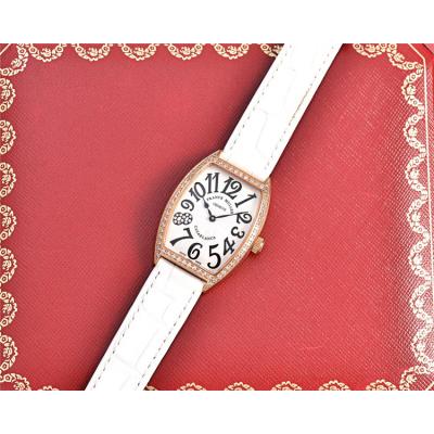 Replica Vanguard Swiss Quartz Movement Womens Watch Diamonds Number White Dial Leather Strap E171