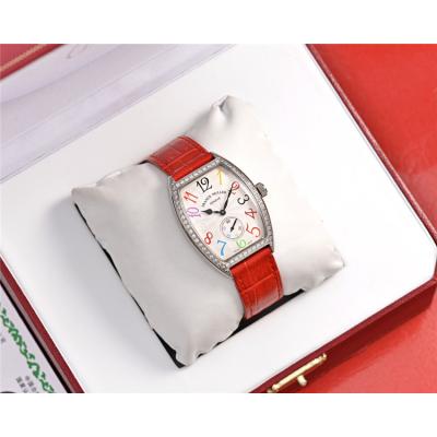 Replica Vanguard Swiss Quartz Movement Womens Watch Silver Dial Diamonds Case Leather Strap E172