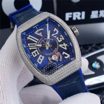 Replica Vanguard A2813 Automatic Movement Mens Watch White Dial Diamonds Case Leather Strap B E175