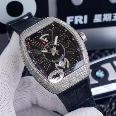 Replica Vanguard A2813 Automatic Movement Mens Watch White Dial Diamonds Case Leather Strap B E175