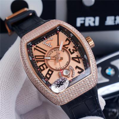 Replica Vanguard A2813 Automatic Movement Mens Watch White Dial Diamonds Case Leather Strap B E175