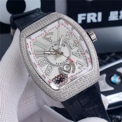 Replica Vanguard A2813 Automatic Movement Mens Watch White Dial Diamonds Case Leather Strap B E175