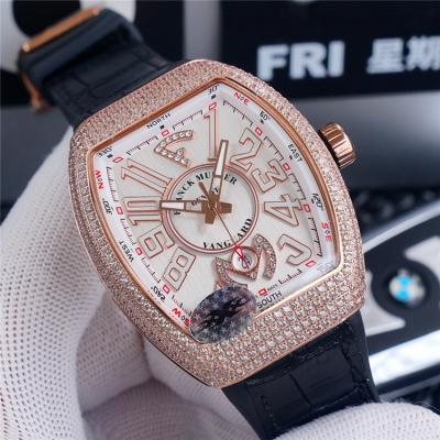 Replica Vanguard A2813 Automatic Movement Mens Watch White Dial Diamonds Case Leather Strap B E175