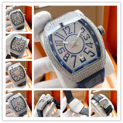 Replica Vanguard A2813 Automatic Movement Mens Watch Full Diamonds Dial Diamonds Case Leather Strap E178