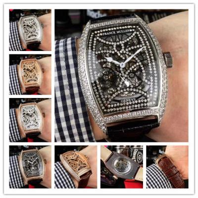 Replica Vanguard A21j Automatic Movement Mens Watch Skeleton Diamonds Dial Diamonds Case Leather Strap E186