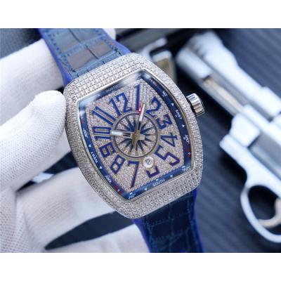 Replica Vanguard A2813 Automatic Movement Mens Watch Diamonds Dial Diamonds Case Leather Strap A E193