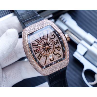 Replica Vanguard A2813 Automatic Movement Mens Watch Diamonds Dial Diamonds Case Leather Strap A E193