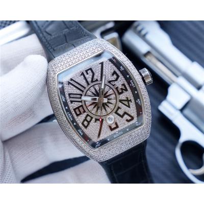 Replica Vanguard A2813 Automatic Movement Mens Watch Diamonds Dial Diamonds Case Leather Strap A E193