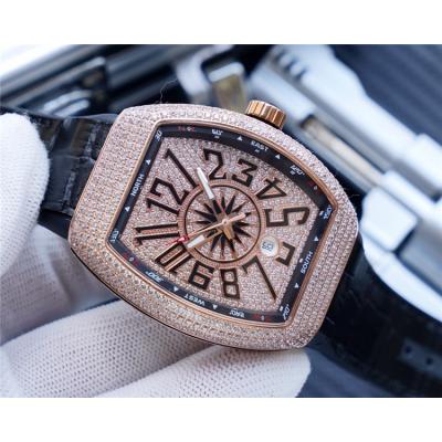 Replica Vanguard A2813 Automatic Movement Mens Watch Diamonds Dial Diamonds Case Leather Strap A E193