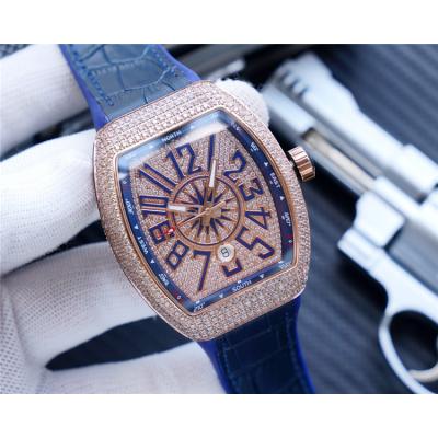 Replica Vanguard A2813 Automatic Movement Mens Watch Diamonds Dial Diamonds Case Leather Strap A E193