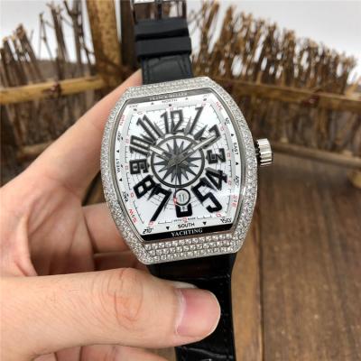 Replica Vanguard A21j Automatic Movement Mens Watch White Dial Diamonds Case Leather Strap B E195