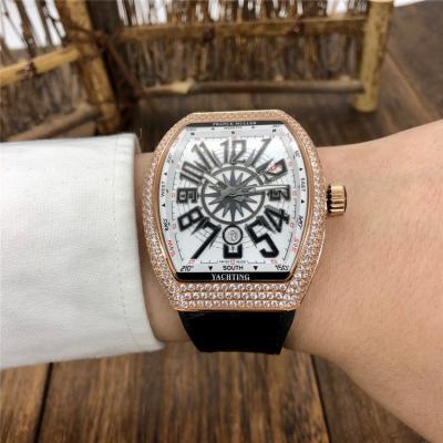 Replica Vanguard A21j Automatic Movement Mens Watch White Dial Diamonds Case Leather Strap B E195