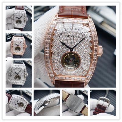 Replica Vanguard A21j Automatic Movement Mens Watch Full Diamonds Dial Diamonds Case Leather Strap E201