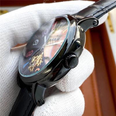 Replica Giga Tourbillon A21j Automatic Movement Mens Watch Black Tourbillon Dial Leather Strap E217