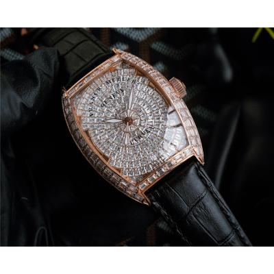 Replica Vanguard A21J Automatic Movement Mens Watch Diamonds Dial Diamonds Case Leather Strap E228