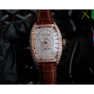 Replica Vanguard A21J Automatic Movement Mens Watch Diamonds Dial Diamonds Case Leather Strap E228