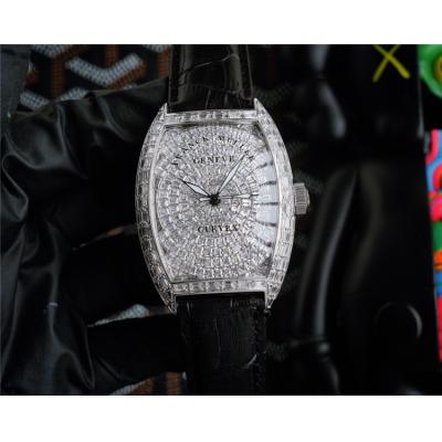 Replica Vanguard A21J Automatic Movement Mens Watch Diamonds Dial Diamonds Case Leather Strap E228