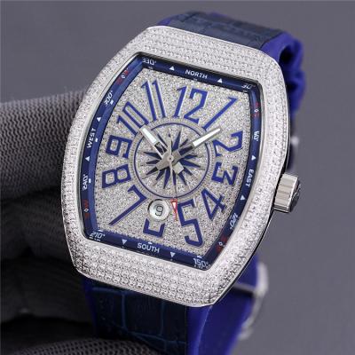 Replica Vanguard A2813 Automatic Movement Mens Watch Full Diamonds Dial Diamonds Case Leather Strap E231