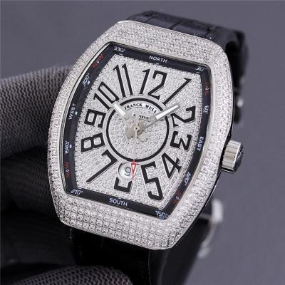 Replica Vanguard A2813 Automatic Movement Mens Watch Full Diamonds Dial Diamonds Case Leather Strap E231