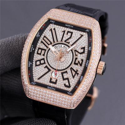 Replica Vanguard A2813 Automatic Movement Mens Watch Full Diamonds Dial Diamonds Case Leather Strap E231