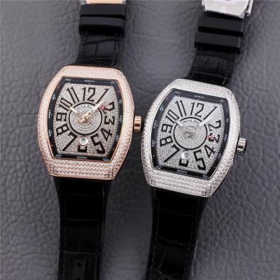 Replica Vanguard A2813 Automatic Movement Mens Watch Full Diamonds Dial Diamonds Case Leather Strap E231