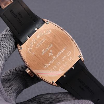 Replica Vanguard A2813 Automatic Movement Mens Watch Black Dial Diamonds Case Leather Strap E232