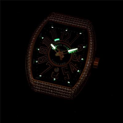 Replica Vanguard A2813 Automatic Movement Mens Watch Black Dial Diamonds Case Leather Strap E232