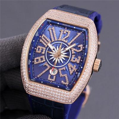 Replica Vanguard A2813 Automatic Mens Watch Diamonds Number Black Dial Diamonds Case Leather Strap E234