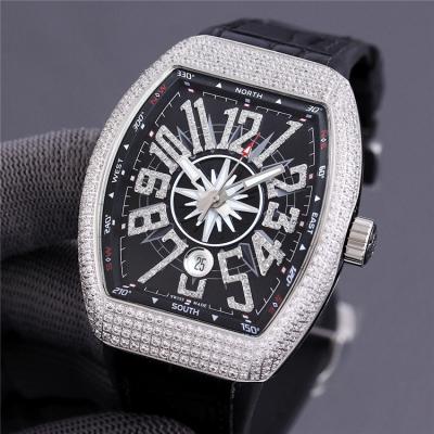 Replica Vanguard A2813 Automatic Mens Watch Diamonds Number Black Dial Diamonds Case Leather Strap E234