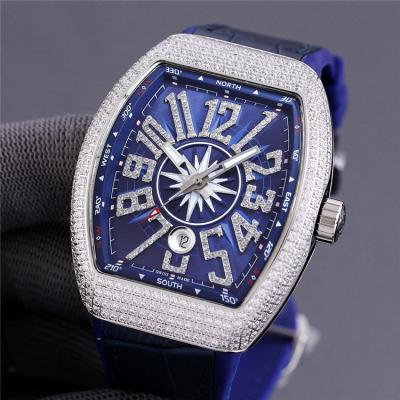 Replica Vanguard A2813 Automatic Mens Watch Diamonds Number Black Dial Diamonds Case Leather Strap E234