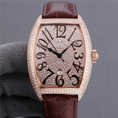 Replica Vanguard A21j Automatic Movement Mens Watch Full Diamonds Dial Diamonds Case Leather Strap E238