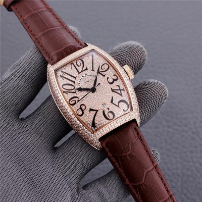 Replica Vanguard A21j Automatic Movement Mens Watch Full Diamonds Dial Diamonds Case Leather Strap E238