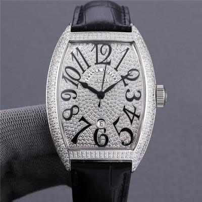 Replica Vanguard A21j Automatic Movement Mens Watch Full Diamonds Dial Diamonds Case Leather Strap E238