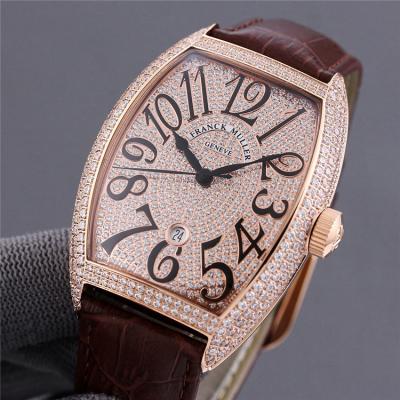 Replica Vanguard A21j Automatic Movement Mens Watch Full Diamonds Dial Diamonds Case Leather Strap E238