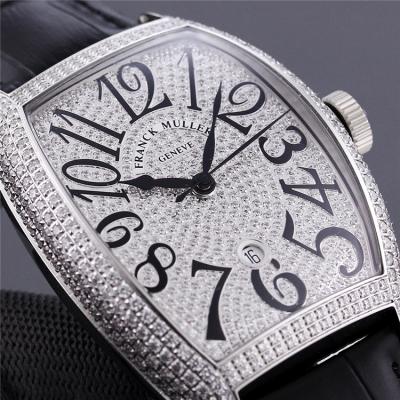 Replica Vanguard A21j Automatic Movement Mens Watch Full Diamonds Dial Diamonds Case Leather Strap E238