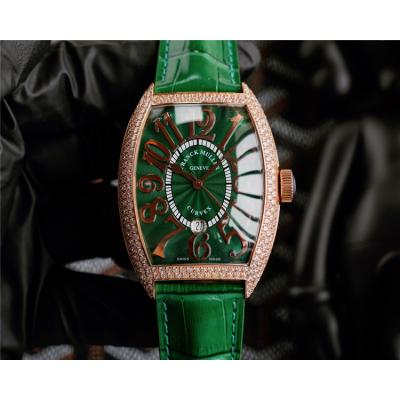 Replica Vanguard A21j Automatic Movement Mens Watch Green Dial Diamonds Case Leather Strap E241