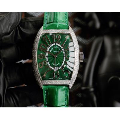 Replica Vanguard A21j Automatic Movement Mens Watch Green Dial Diamonds Case Leather Strap E241