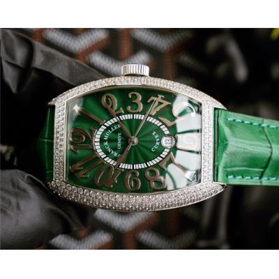 Replica Vanguard A21j Automatic Movement Mens Watch Green Dial Diamonds Case Leather Strap E241