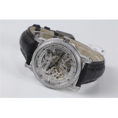 Replica Giga Tourbillon A21j Automatic Movement Mens Watch Skeleton Diamonds Dial Diamonds Case Leather Strap G09