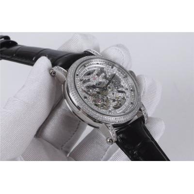 Replica Giga Tourbillon A21j Automatic Movement Mens Watch Skeleton Diamonds Dial Diamonds Case Leather Strap G09