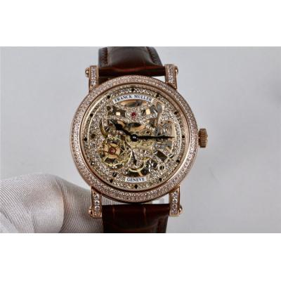 Replica Giga Tourbillon A21j Automatic Movement Mens Watch Skeleton Diamonds Dial Diamonds Case Leather Strap G09