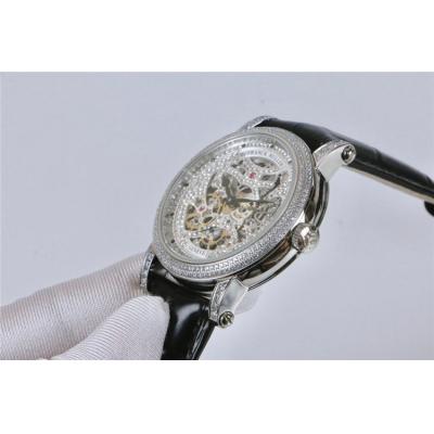 Replica Giga Tourbillon A21j Automatic Movement Mens Watch Skeleton Diamonds Dial Diamonds Case Leather Strap G09