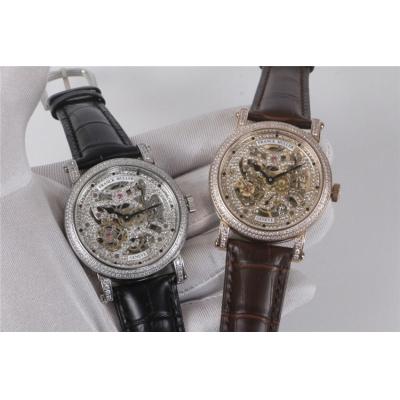 Replica Giga Tourbillon A21j Automatic Movement Mens Watch Skeleton Diamonds Dial Diamonds Case Leather Strap G09