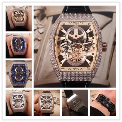 Replica Yachting A21j Automatic Movement Mens Watch Skeleton Dial Diamonds Case Leather Strap G14