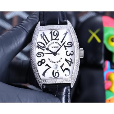 Replica Models A21j Automatic Movement Mens Watch White Dial Diamonds Case Leather Strap G21