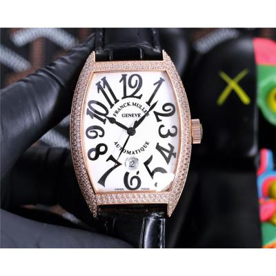 Replica Models A21j Automatic Movement Mens Watch White Dial Diamonds Case Leather Strap G21