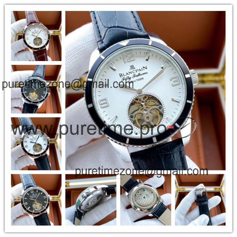 Replica Villeret A21J Automatic Movement Mens Watch White Tourbillon Dial Leather Strap E23