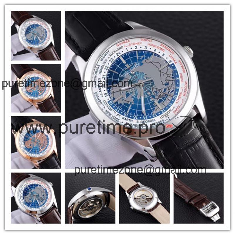 Replica Geophysic A2813 Automatic Movement Mens Watch Geography Dial Leather Strap E29