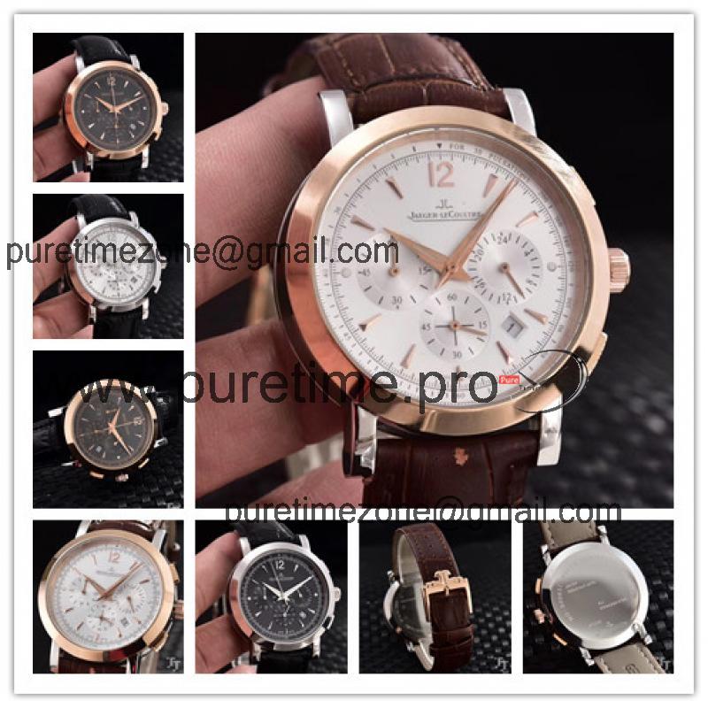 Replica Master Japan Quartz Chronograph Movement Mens Watch White Dial Leather Strap E30